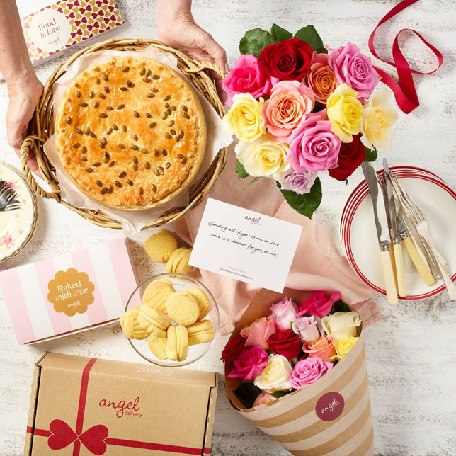 Dinner & Blooms Care Package - With Summer Roses!